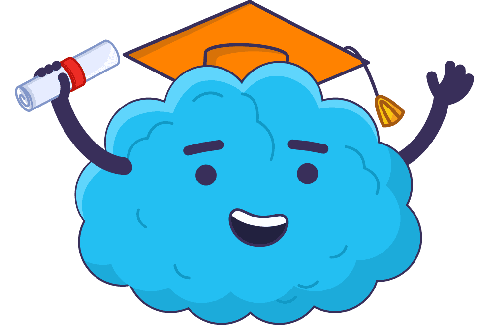 Cartoon brain with a diploma and graduation cap